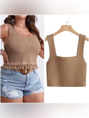 0XL Plus Size Crop Top Bundle (2) Tan/Brown Boho Tanks